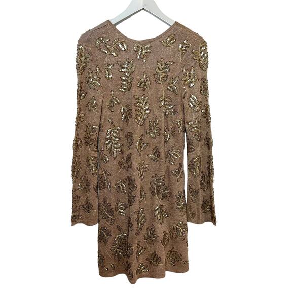 Zara Limited Edition Knit Mini Dress Gold Sequin Long Sleeve Knit Small - Picture 2 of 10
